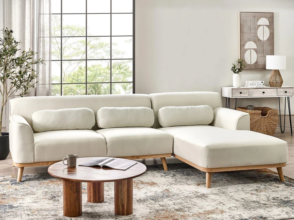 Beliani Trivietė kampinė sofa SIMOS, kreminė balta, kairinė