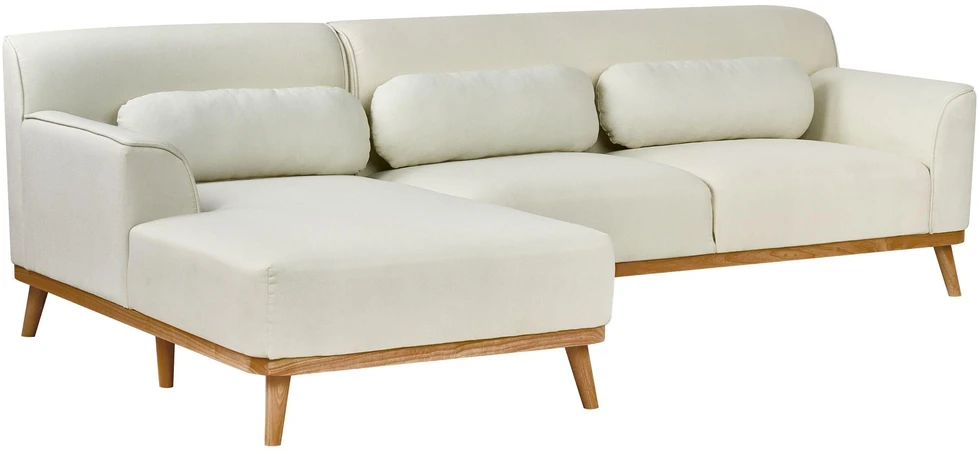 Beliani Trivietė kampinė sofa SIMOS, kreminės spalvos, dešininė