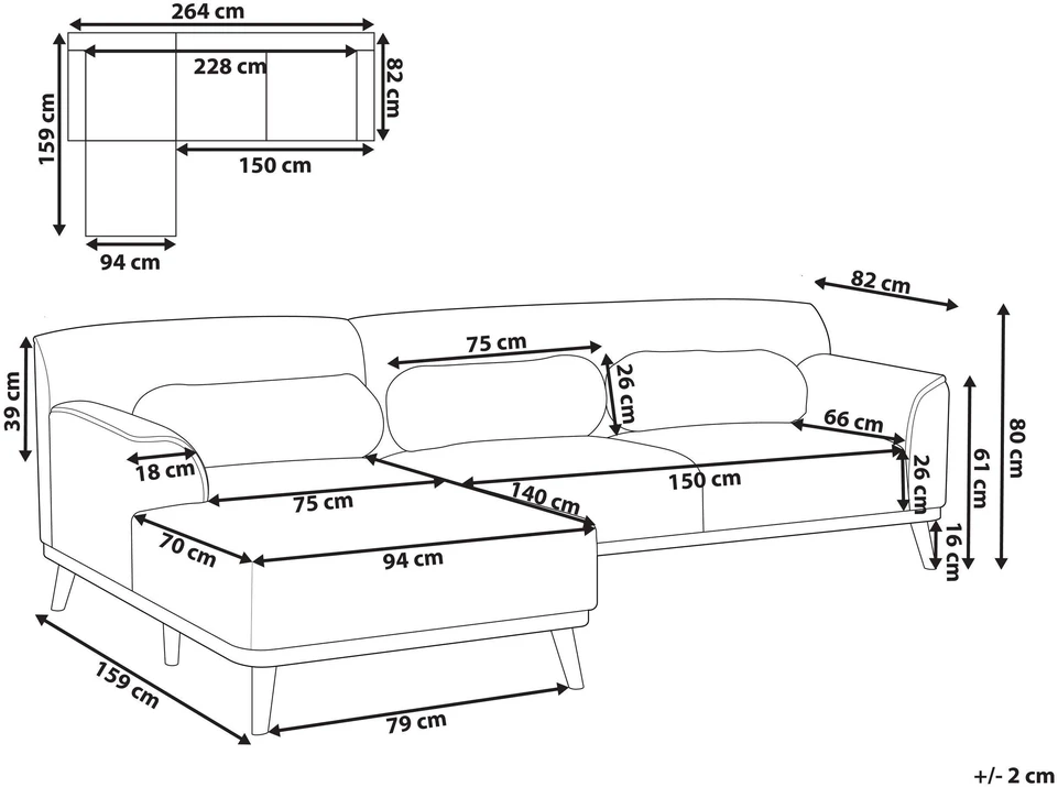 Beliani Trivietė kampinė sofa SIMOS, kreminės spalvos, dešininė