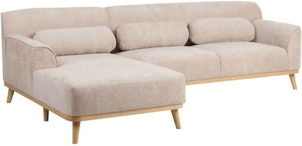 Beliani Trivietė kampinė sofa SIMOS šenilas smėlio spalvos dešininė
