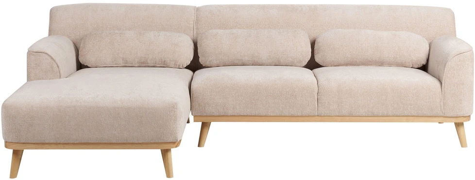 Beliani Trivietė kampinė sofa SIMOS šenilas smėlio spalvos dešininė