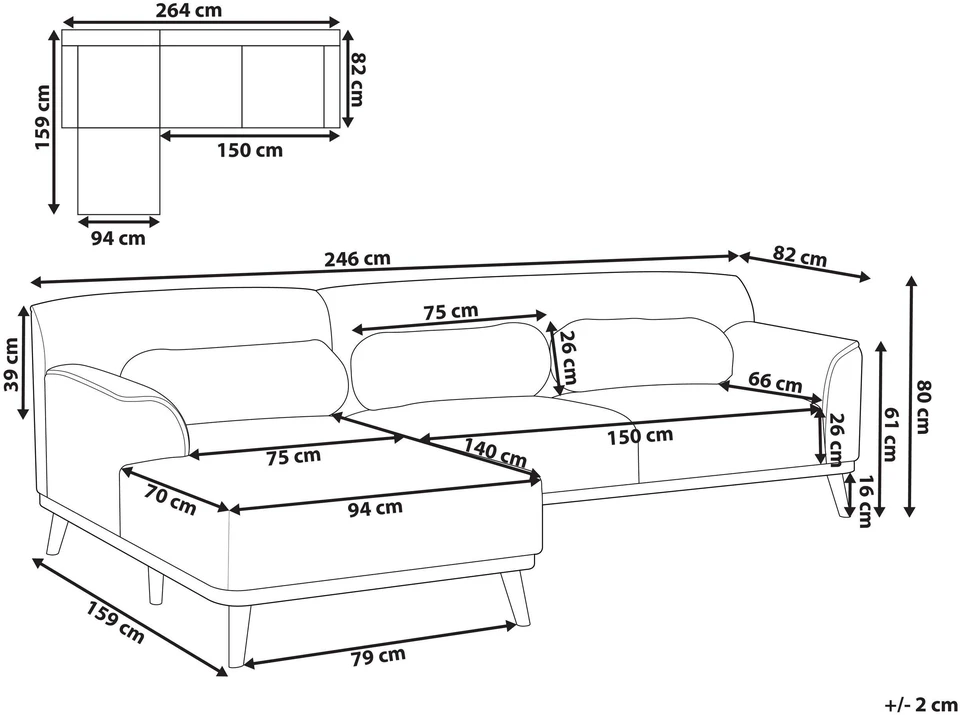 Beliani Trivietė kampinė sofa SIMOS šenilas smėlio spalvos dešininė