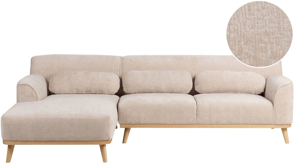 Beliani Trivietė kampinė sofa SIMOS šenilas smėlio spalvos dešininė