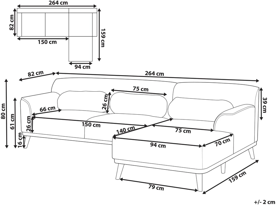 Beliani Trivietė kampinė sofa SIMOS, šenilinė, smėlio spalvos, kairinė