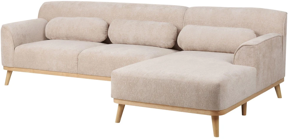 Beliani Trivietė kampinė sofa SIMOS, šenilinė, smėlio spalvos, kairinė
