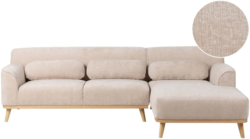 Beliani Trivietė kampinė sofa SIMOS, šenilinė, smėlio spalvos, kairinė
