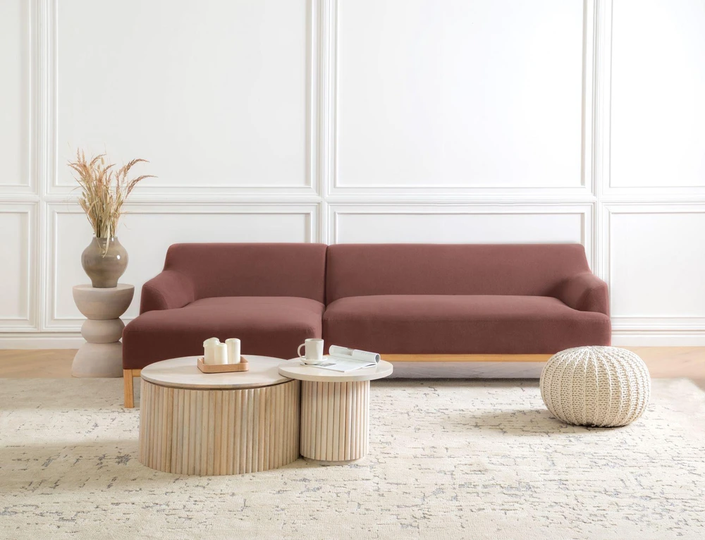 Beliani Trivietė kampinė sofa SOSJO bordo spalvos, dešininė