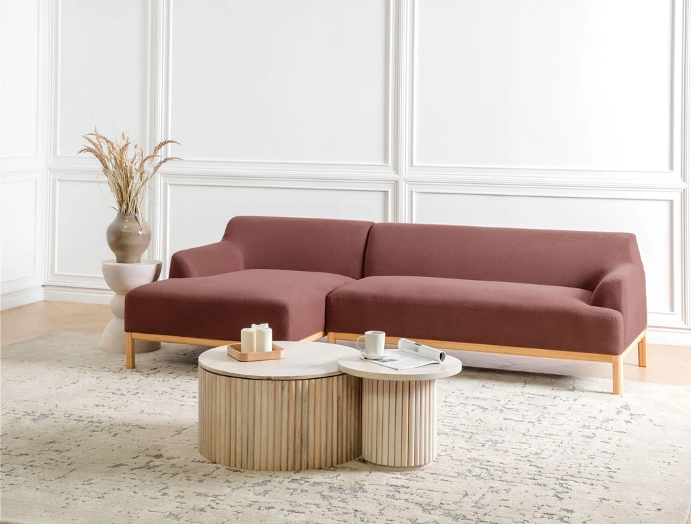 Beliani Trivietė kampinė sofa SOSJO bordo spalvos, dešininė