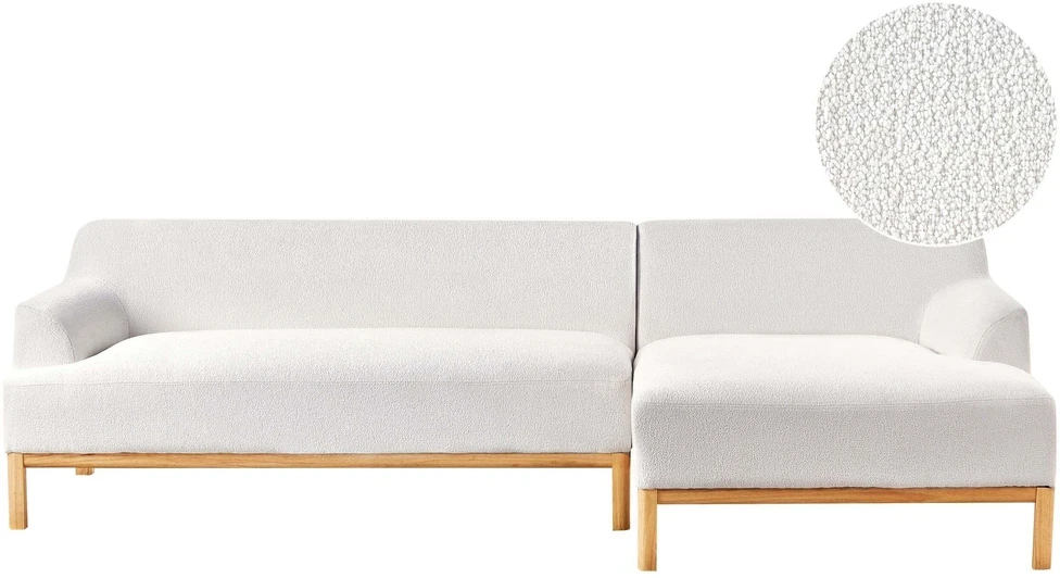 Beliani Trivietė kampinė sofa SOSJO, Boucle audinys, dramblio kaulo spalva, kairinė
