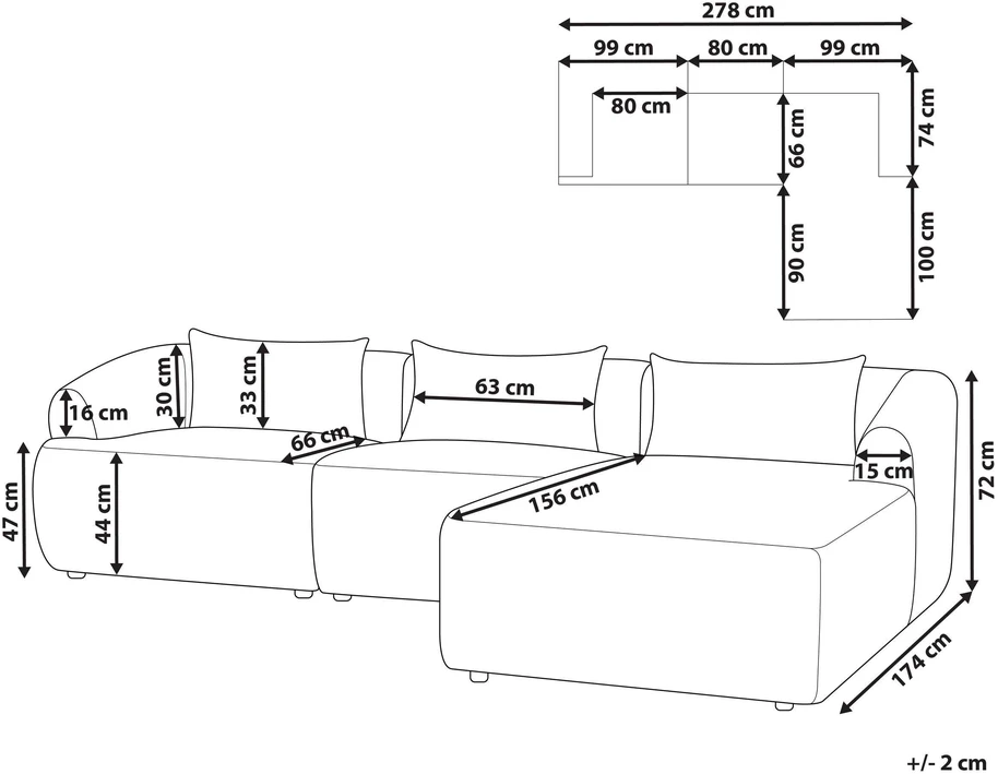 Beliani Trivietė kampinė sofa SVANSELE pilka, kairinė
