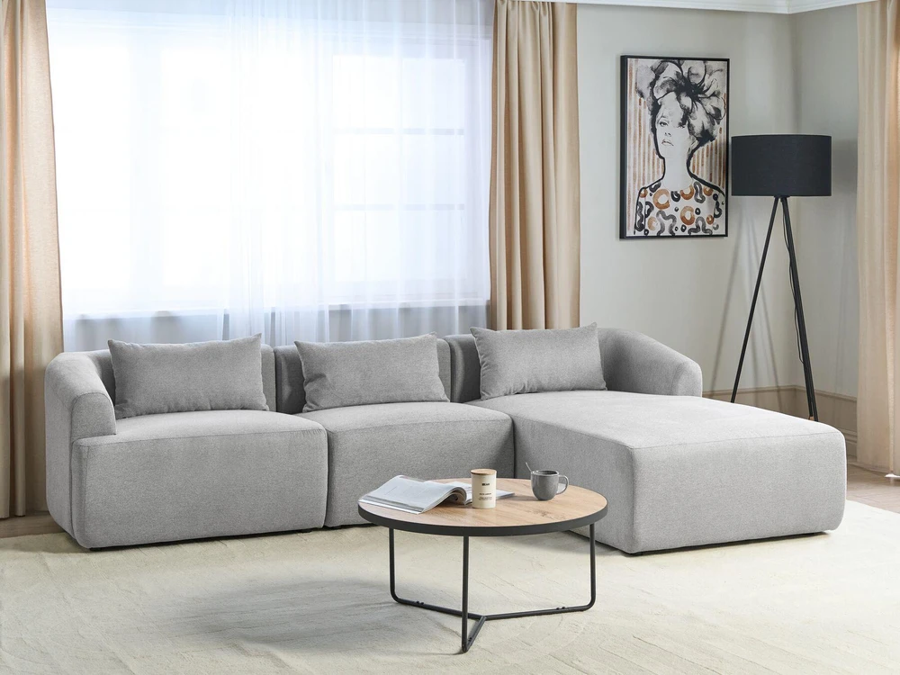 Beliani Trivietė kampinė sofa SVANSELE pilka, kairinė