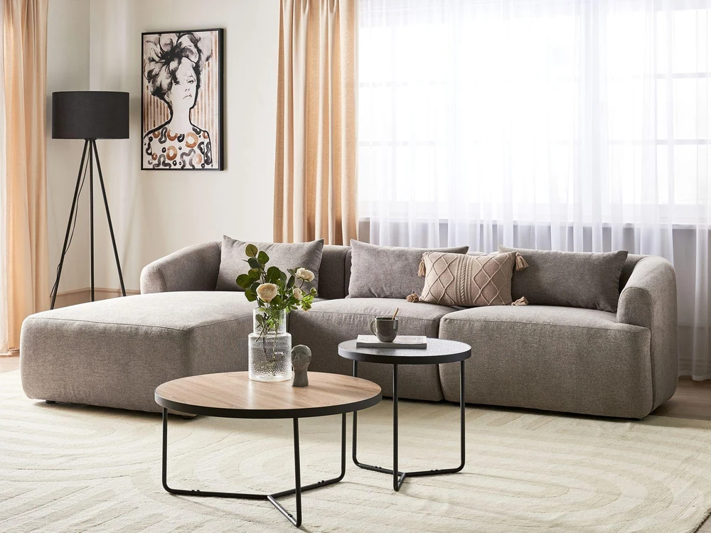 Beliani Trivietė kampinė sofa SVANSELE smėlio pilkumo spalvos, dešininė