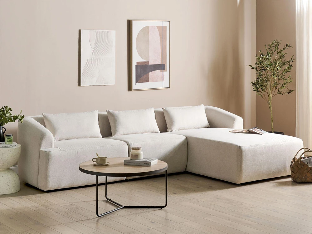Beliani Trivietė kampinė sofa SVANSELE šviesiai smėlinė kairinė