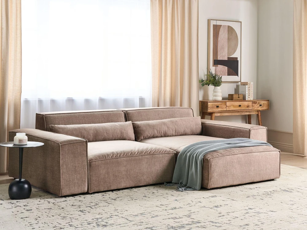 Beliani Trivietė modulinė kampinė sofa HELLNAR, šviesiai ruda, kairinė