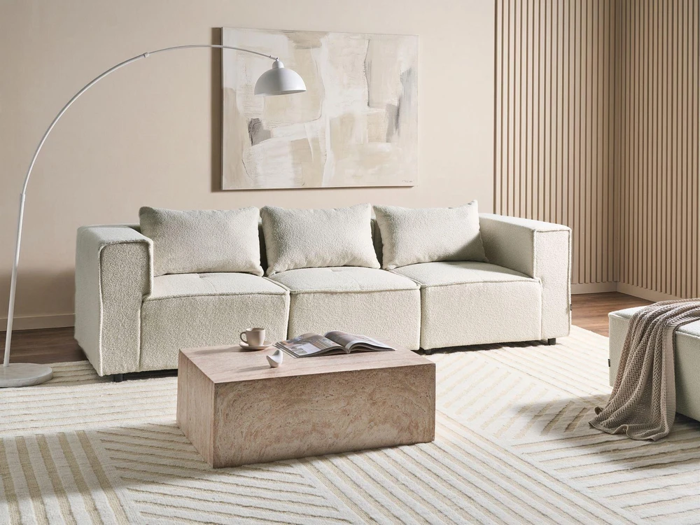 Beliani Trivietė modulinė sofa AXEBO, kreminė balta, „Boucle“ audinys