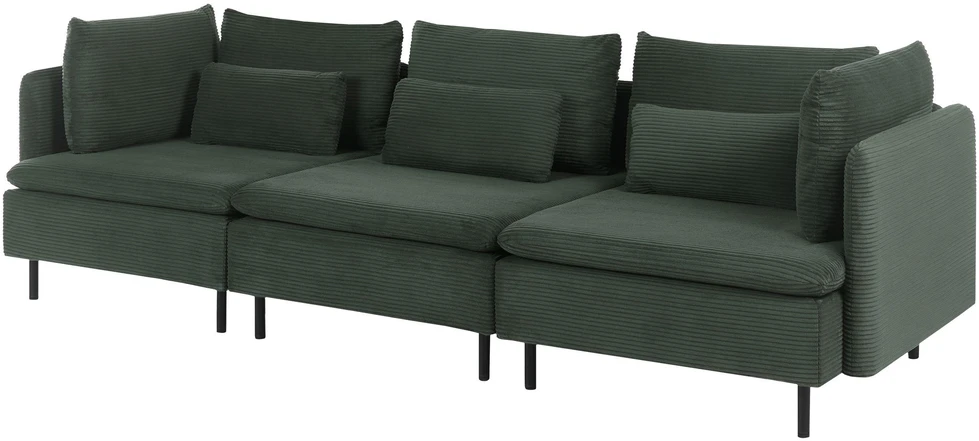 Beliani Trivietė modulinė sofa EGERIS tamsiai žalias velvetas
