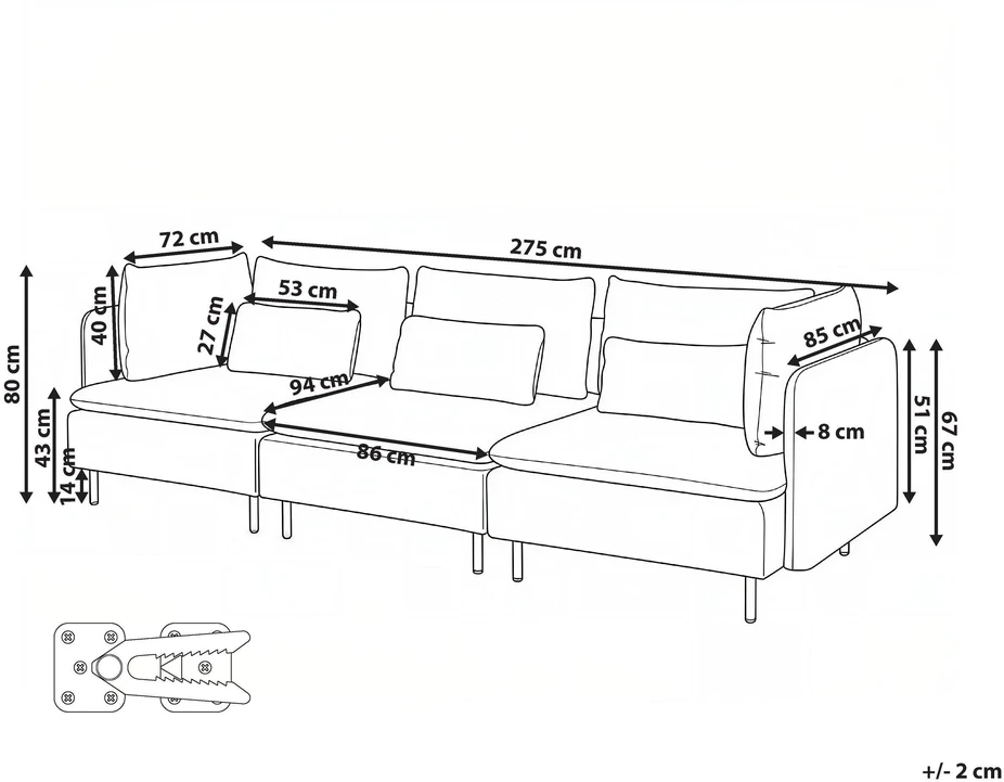 Beliani Trivietė modulinė sofa EGERIS tamsiai žalias velvetas