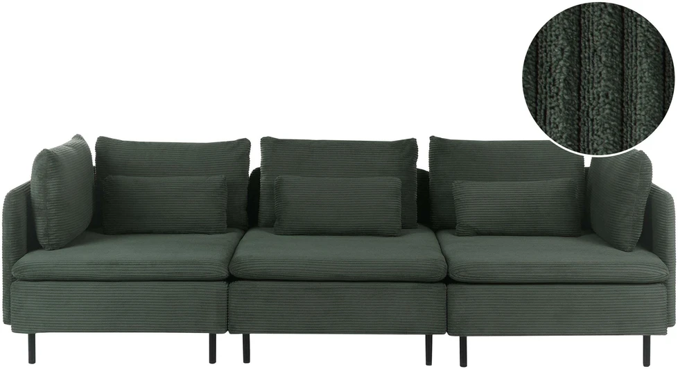 Beliani Trivietė modulinė sofa EGERIS tamsiai žalias velvetas