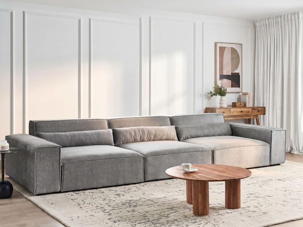 Beliani Trivietė modulinė sofa HELLNAR, pilka