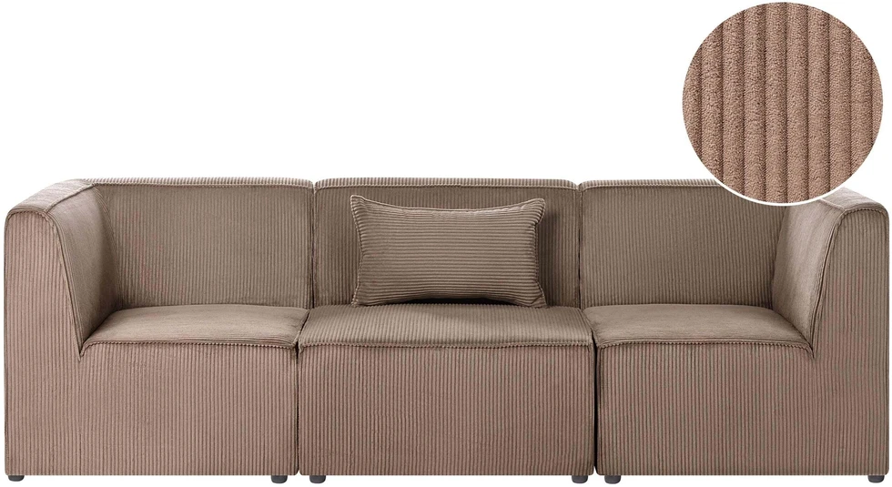 Beliani Trivietė modulinė sofa LEMVIG, smėlio spalvos velvetas