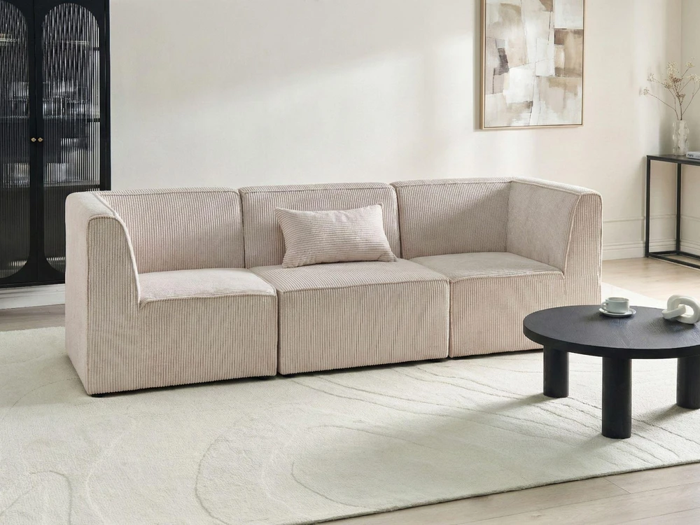 Beliani Trivietė modulinė sofa LEMVIG smėlio spalvos velvetas