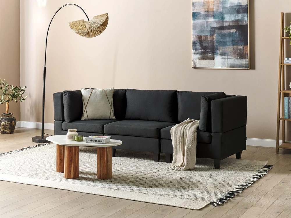 Beliani Trivietė modulinė sofa UNSTAD juoda