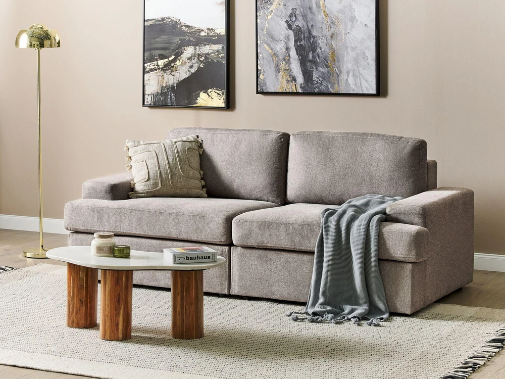 Beliani Trivietė sofa ALLA smėlio ir pilkos spalvos