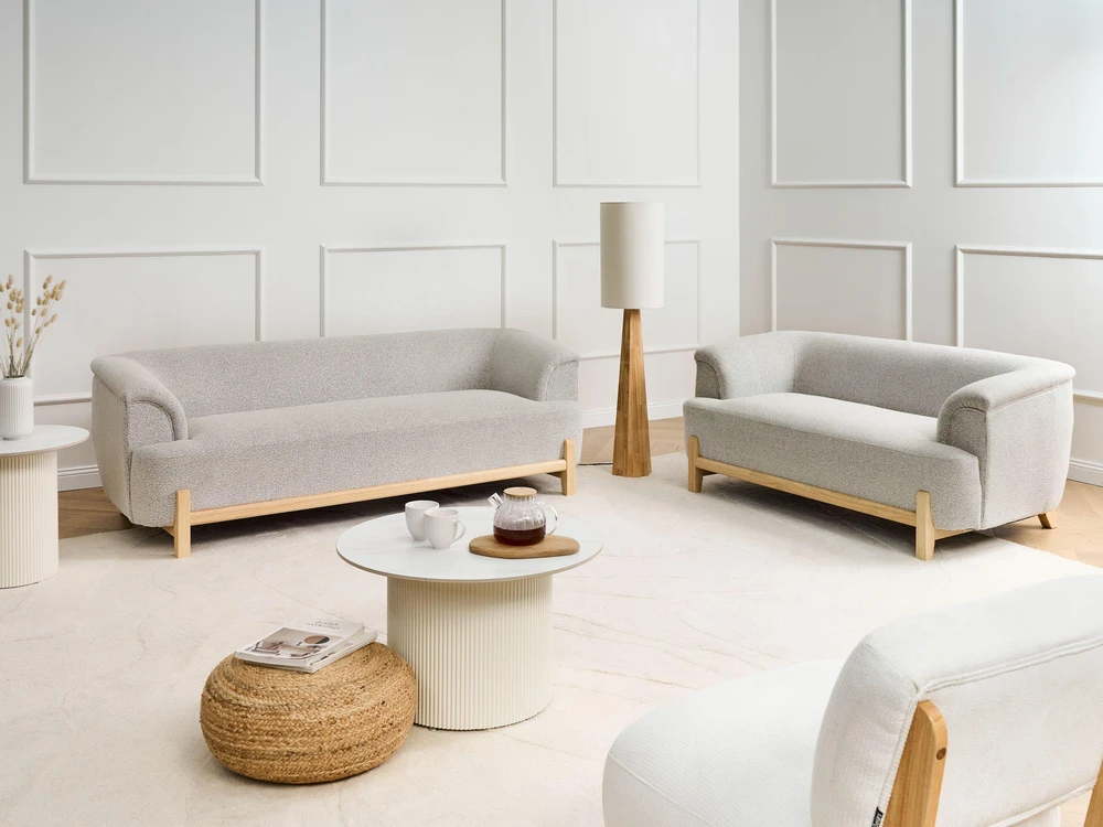 Beliani Trivietė sofa ALNOR šviesiai pilka