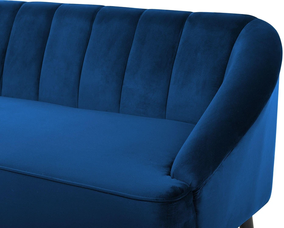 Beliani Trivietė sofa ALSVAG veliūrinė, tamsiai mėlyna