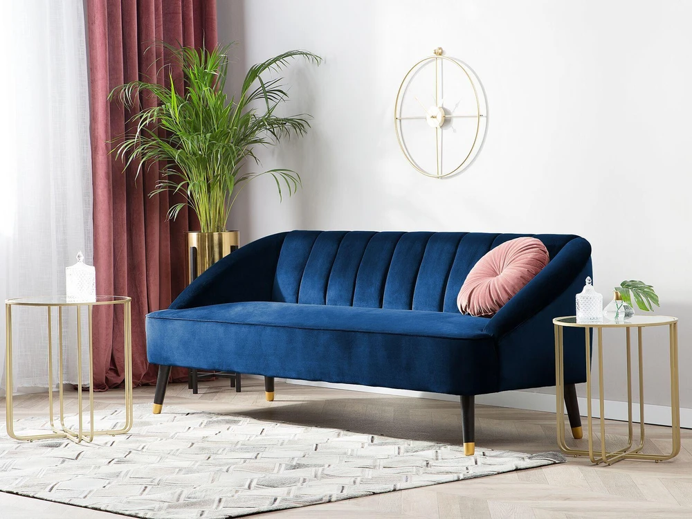 Beliani Trivietė sofa ALSVAG veliūrinė, tamsiai mėlyna