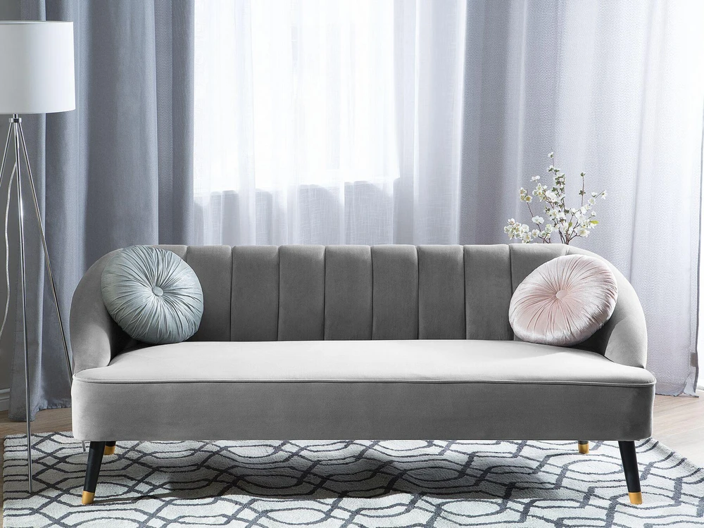 Beliani Trivietė sofa ALSVAG veliūrinė šviesiai pilka