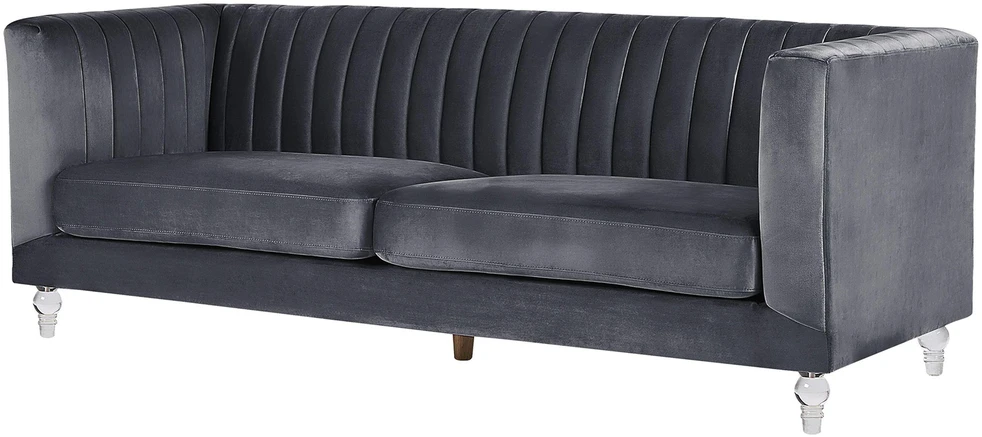 Beliani Trivietė sofa ARVIKA aksominė tamsiai pilka