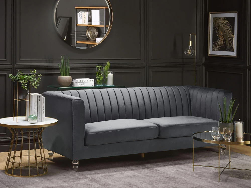 Beliani Trivietė sofa ARVIKA aksominė tamsiai pilka