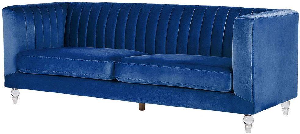 Beliani Trivietė sofa ARVIKA aksominė tamsiai mėlyna