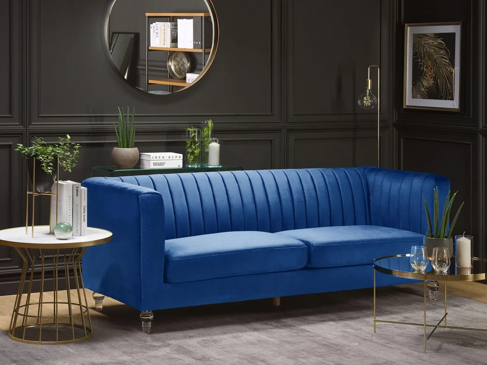 Beliani Trivietė sofa ARVIKA aksominė tamsiai mėlyna