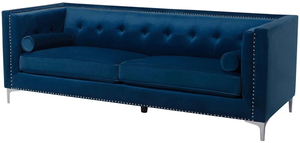 Beliani Trivietė sofa AVALDSENES velvetinė, tamsiai mėlyna