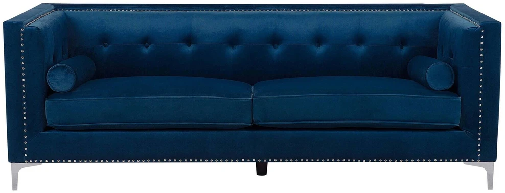 Beliani Trivietė sofa AVALDSENES velvetinė, tamsiai mėlyna