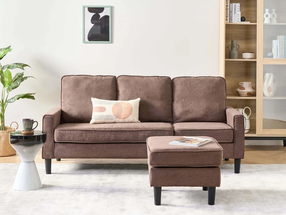 Beliani Trivietė sofa AVESTA, ruda, su otomanu