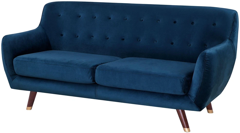 Beliani Trivietė sofa BODO, veliūras, tamsiai mėlyna