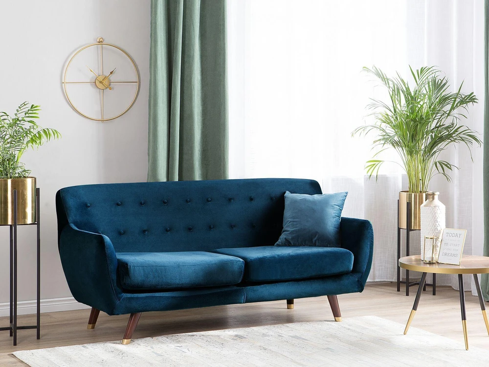 Beliani Trivietė sofa BODO, veliūras, tamsiai mėlyna
