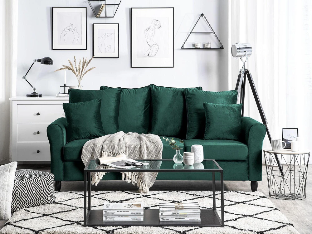 Beliani Trivietė sofa BORNHOLM, veliūras, tamsiai žalia