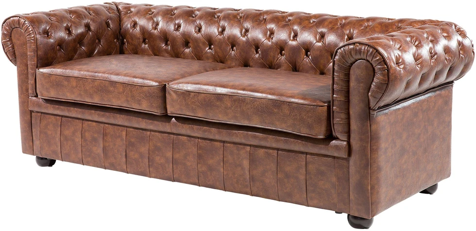 Beliani Trivietė sofa CHESTERFIELD dirbtinė oda aukso ruda