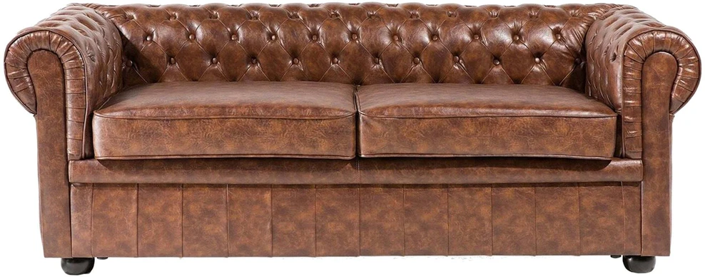 Beliani Trivietė sofa CHESTERFIELD dirbtinė oda aukso ruda