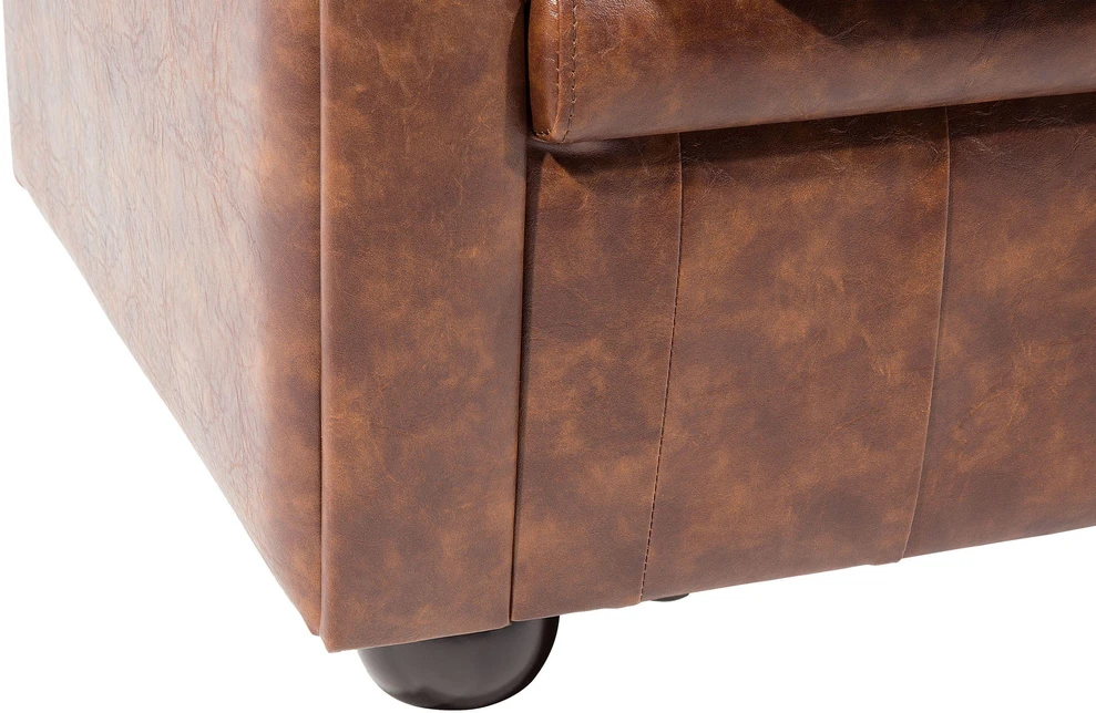 Beliani Trivietė sofa CHESTERFIELD dirbtinė oda aukso ruda