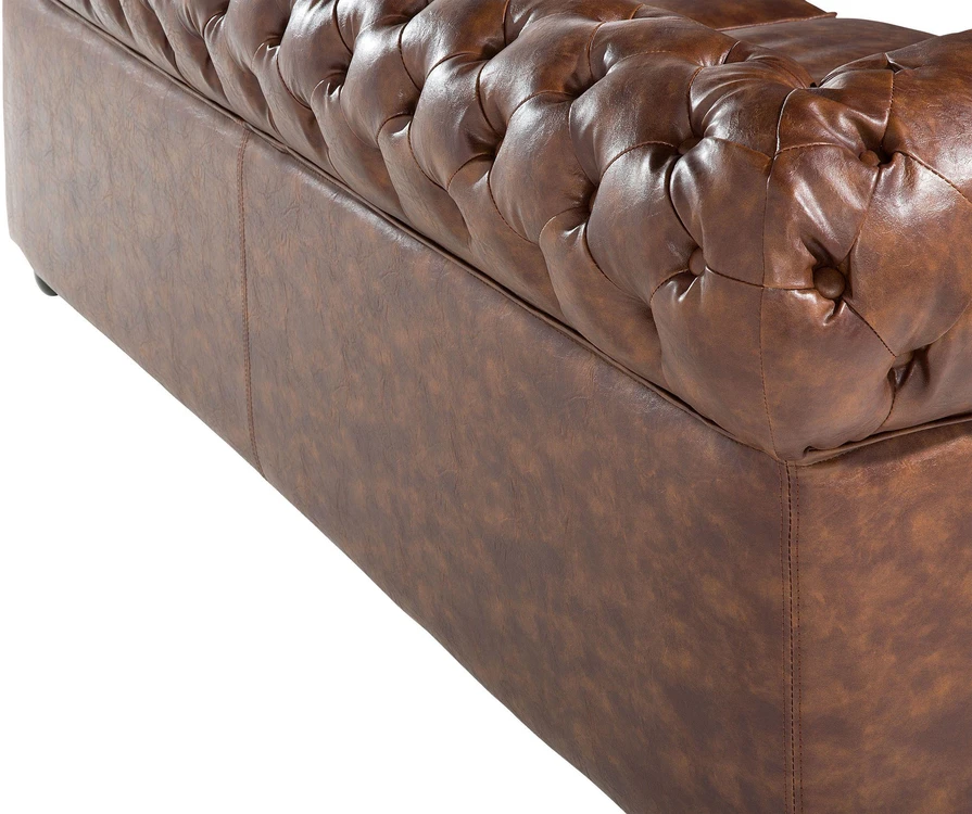 Beliani Trivietė sofa CHESTERFIELD dirbtinė oda aukso ruda