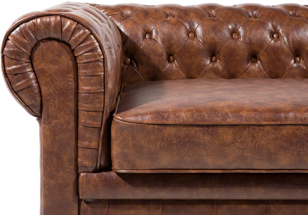 Beliani Trivietė sofa CHESTERFIELD dirbtinė oda aukso ruda