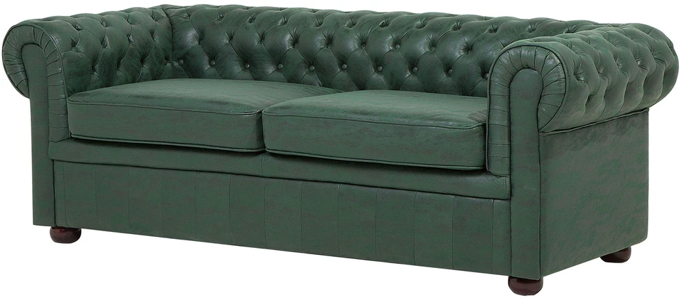 Beliani Trivietė sofa CHESTERFIELD iš ekologiškos odos, žalia
