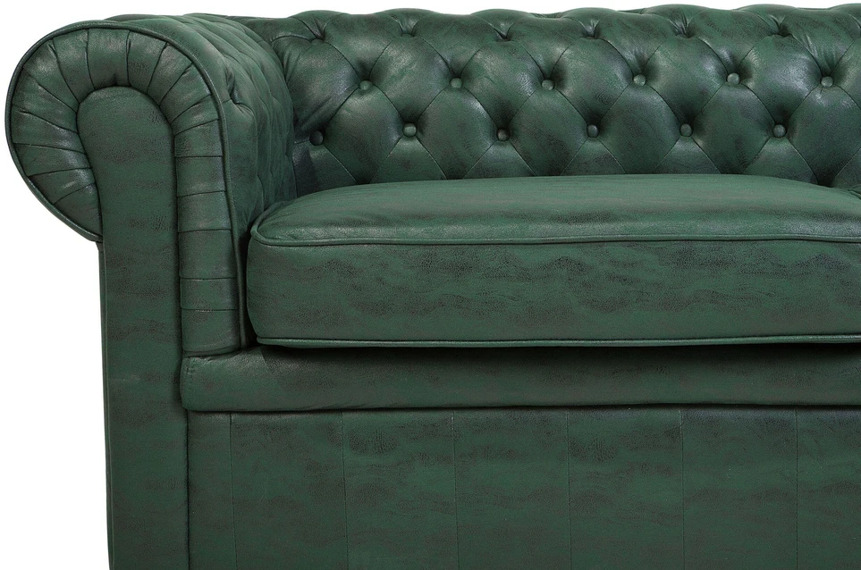 Beliani Trivietė sofa CHESTERFIELD iš ekologiškos odos, žalia