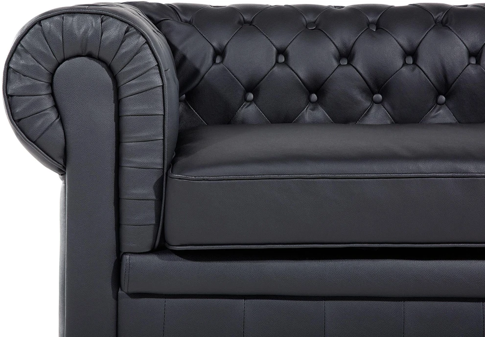 Beliani Trivietė sofa CHESTERFIELD Natūrali oda Juoda