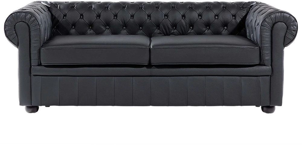Beliani Trivietė sofa CHESTERFIELD Natūrali oda Juoda